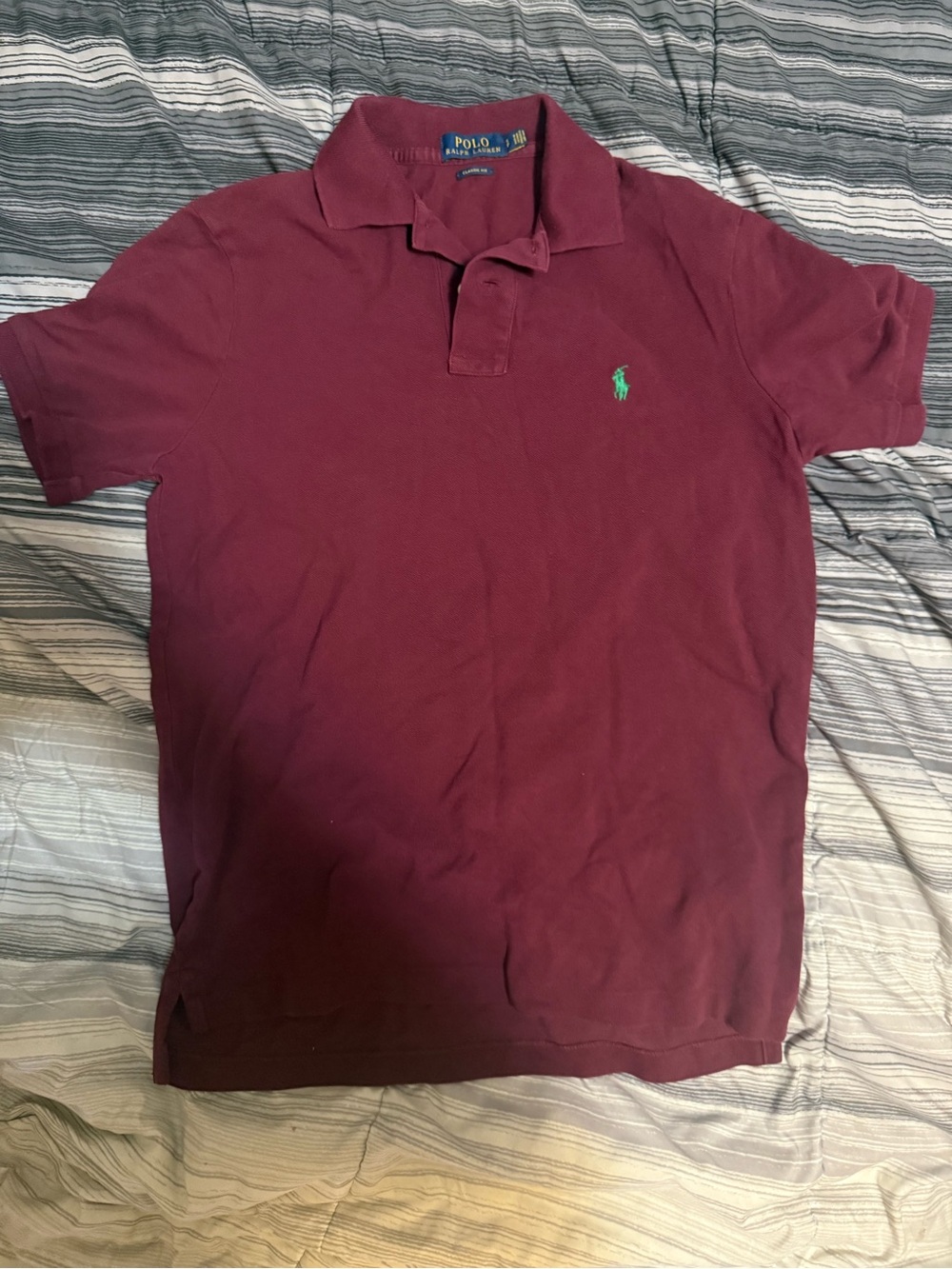 Polo by Ralph Lauren Men's Maroon Polo with Green Pony